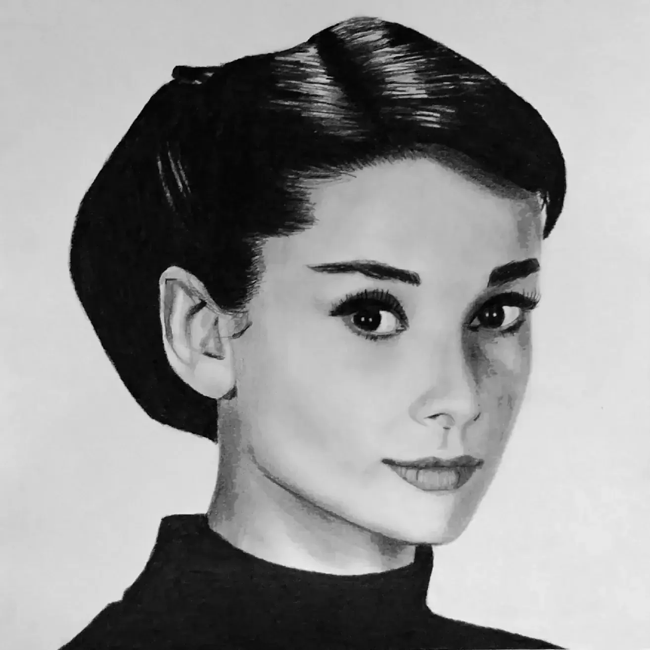 Stylized portrait of Audrey Hepburn with bold contrast.