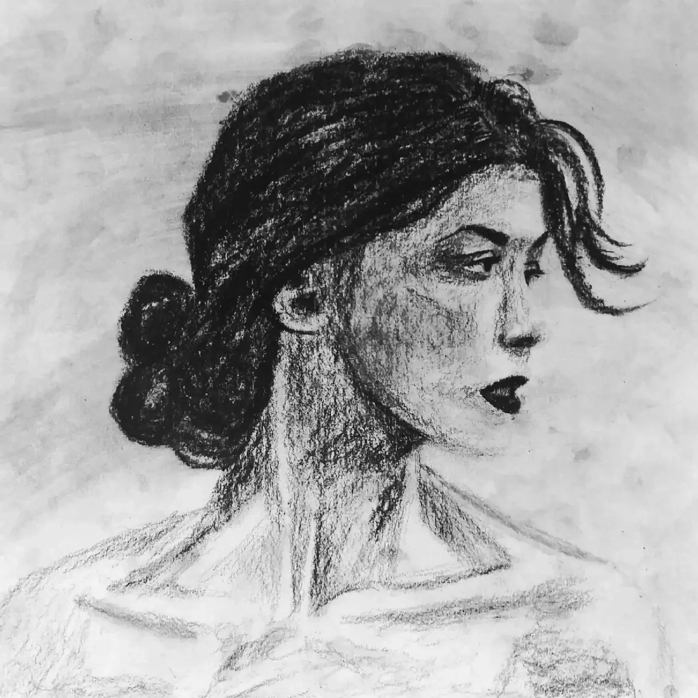 Charcoal profile of a woman, loose and gestural.