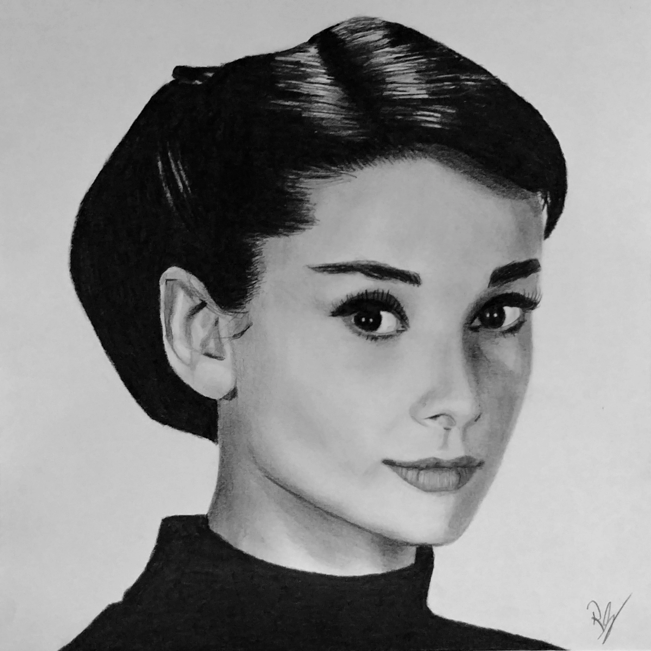Stylized portrait of Audrey Hepburn with bold contrast.
