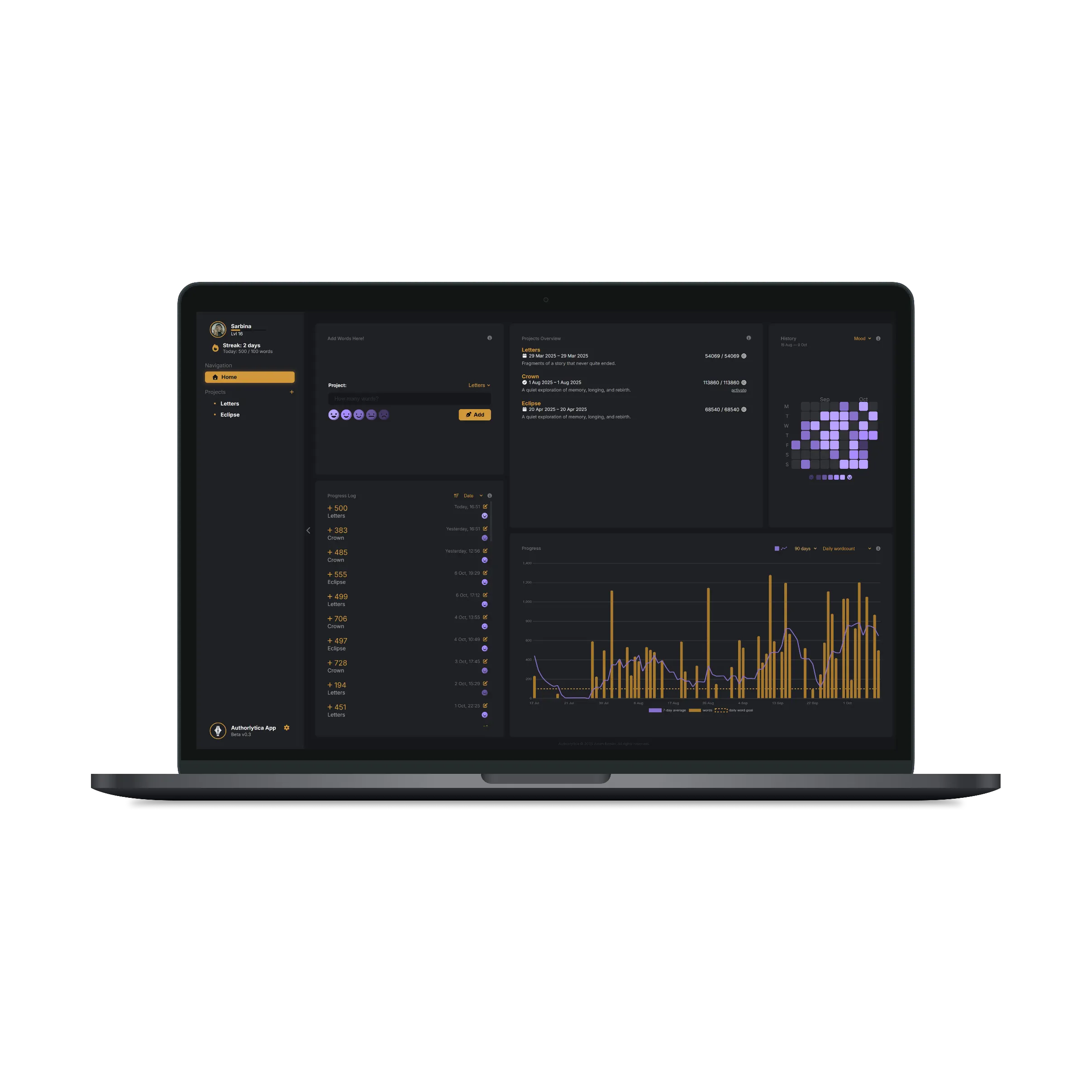 Authorlytica — writing momentum tracker