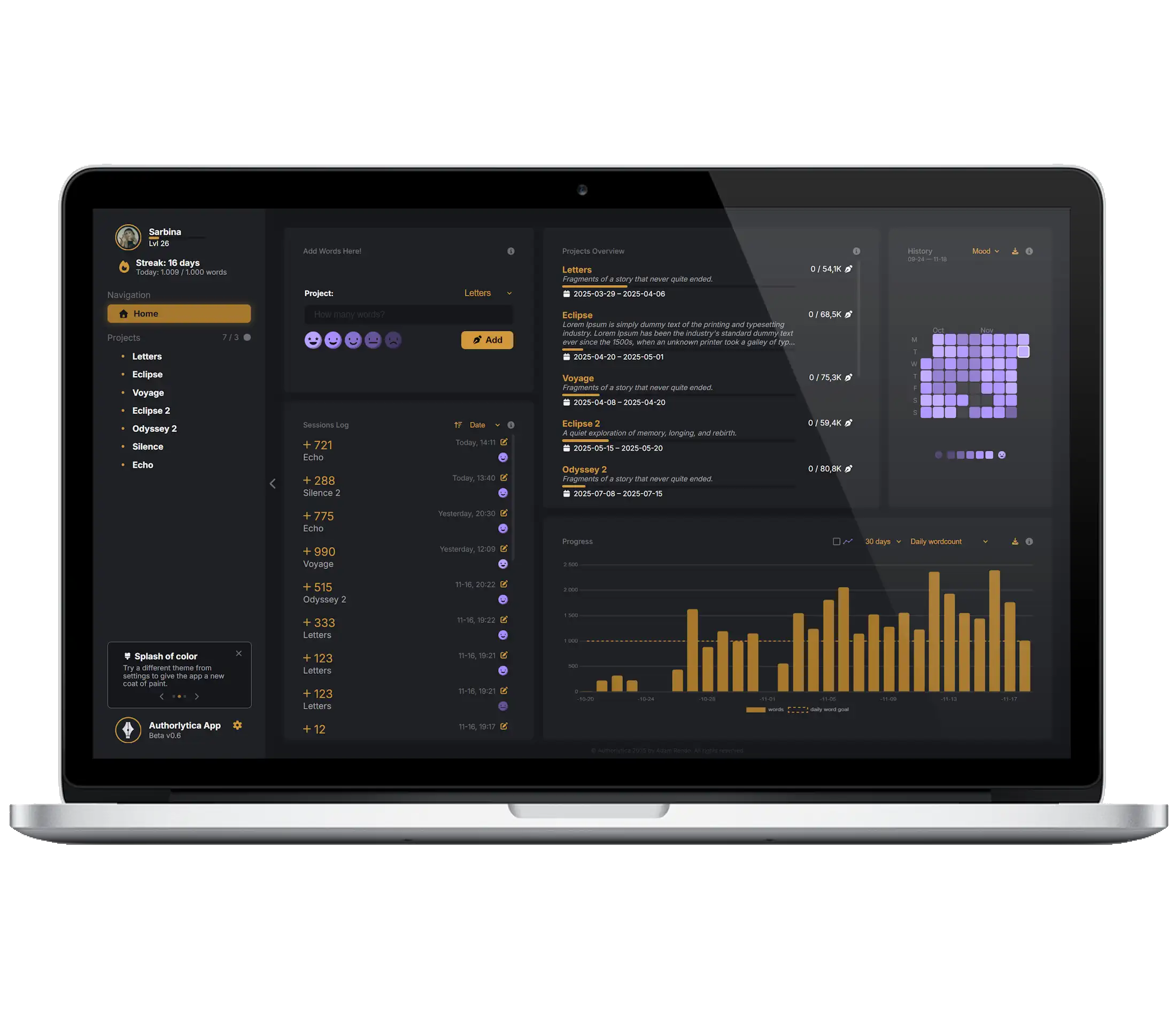 Authorlytica — writing momentum tracker